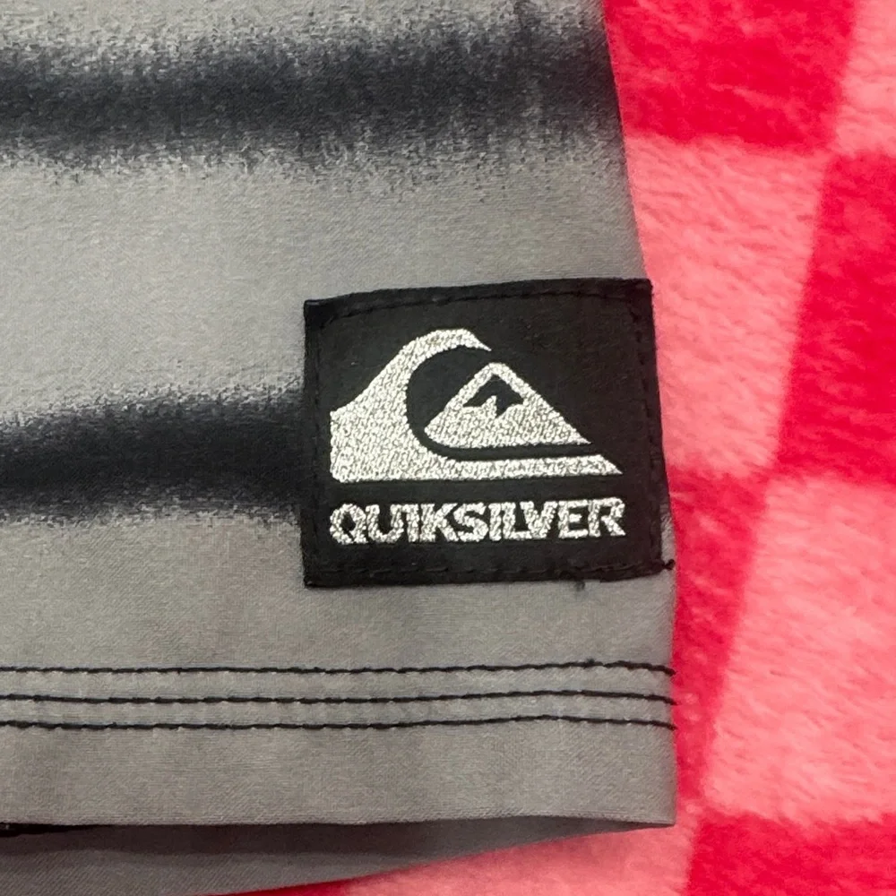 Quiksilver Lime Green and Blue Stripe Swim Trunks